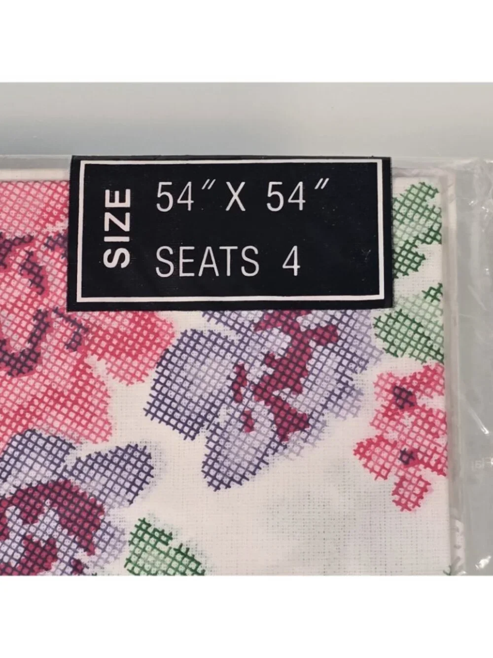 Vintage Cross-Stitch And Lace Design Vinyl Tablecloth 54” X 54”